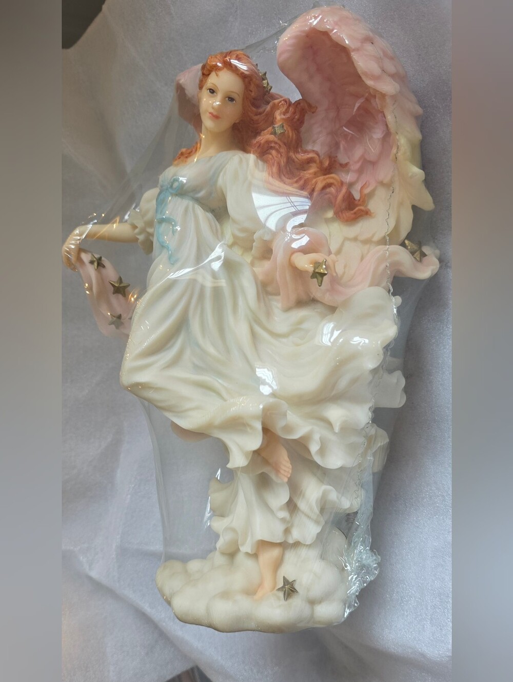 Graceful Cream and Pink Angel Figurine Decorative Accent